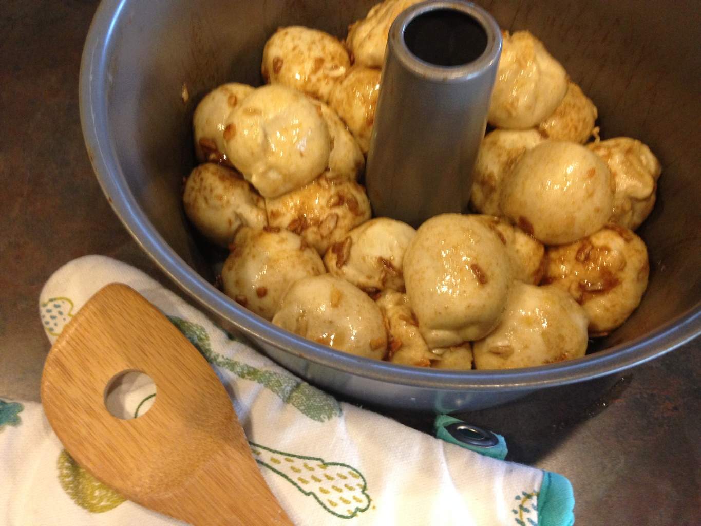 Onion cheese rolls in angel food pan
