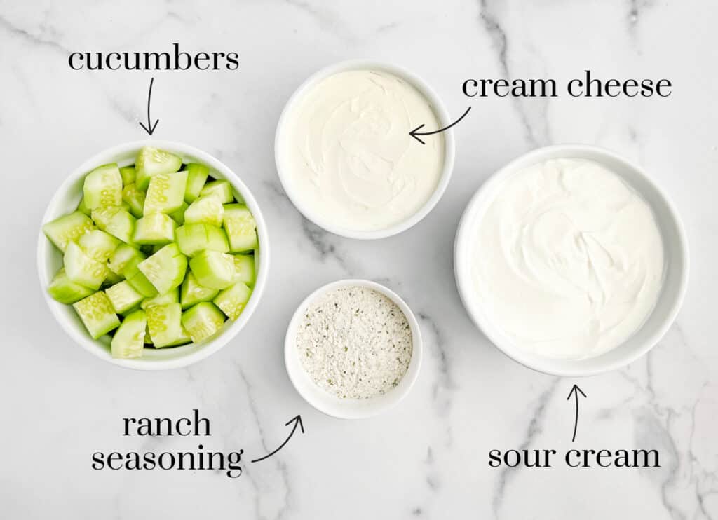 Cucumbers, Cream Cheese, Sour Cream, and Ranch Seasoning in Bowels