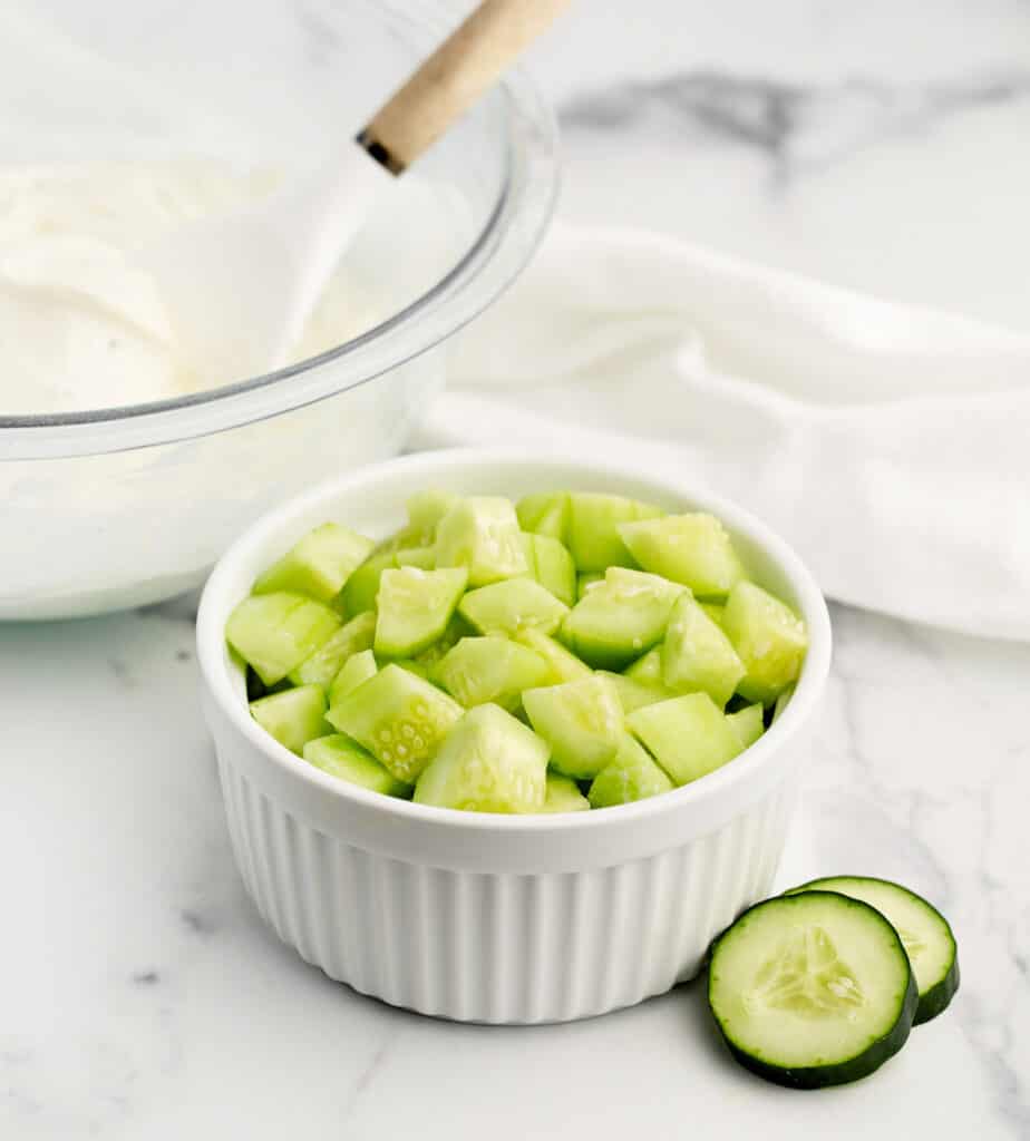 Chopped Cucumbers in a Bowl