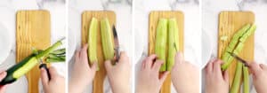 Peel and Chop Cucumbers on Cutting Board