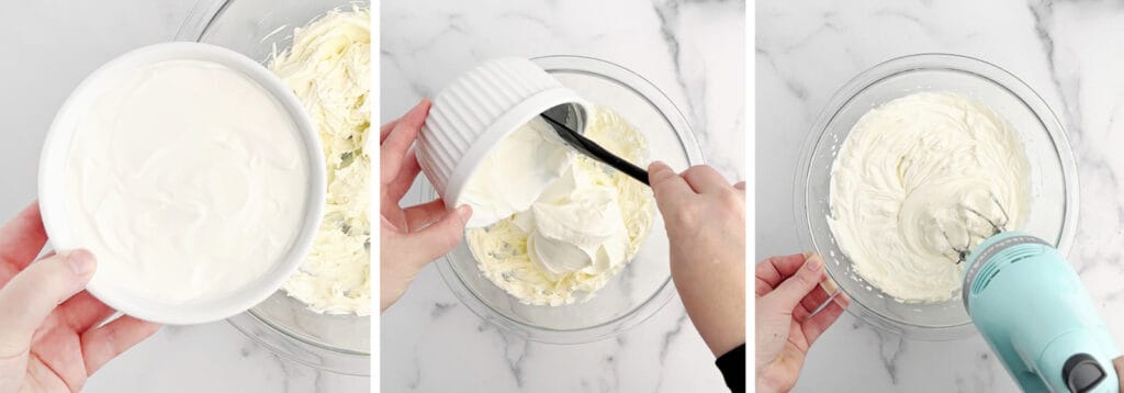 Add Sour Cream to Cream Cheese in Mixing Bowl