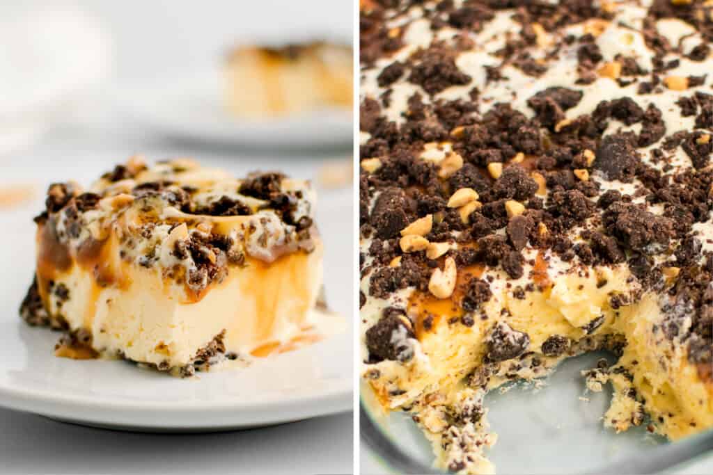 Piece of Ice Cream Crunch and Ice Cream Cake in Pan