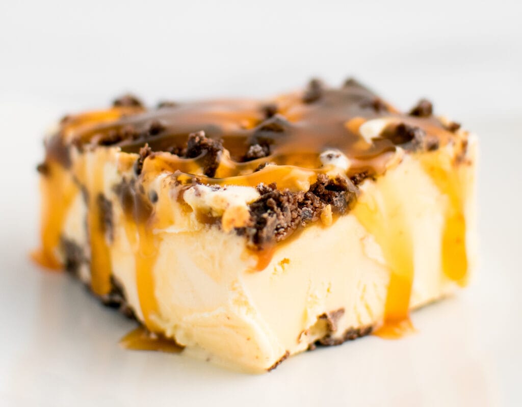 One Slice of Ice Cream Cake with Caramel Drizzle