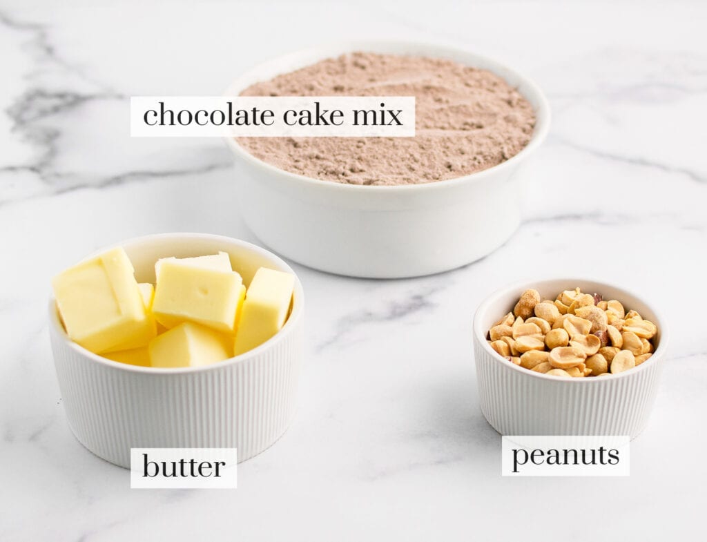 Chocolate Crunch Ingredients in Bowls on a White Marble Surface