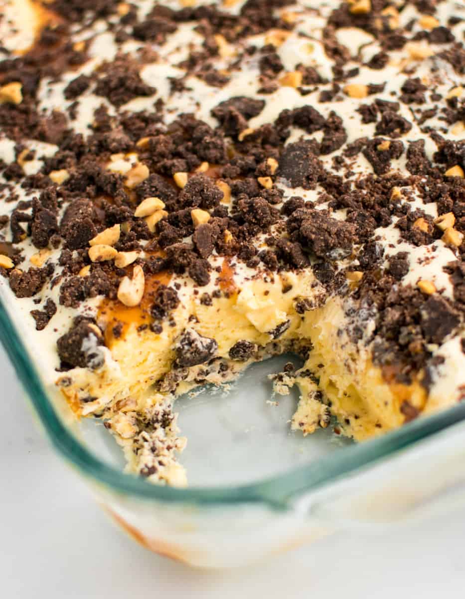 Ice Cream Crunch Cake in Glass Pan