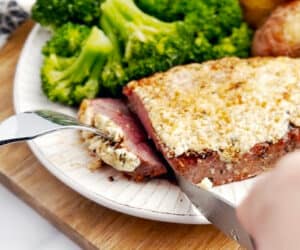 Sliced Steak Topped with Gorgonzola