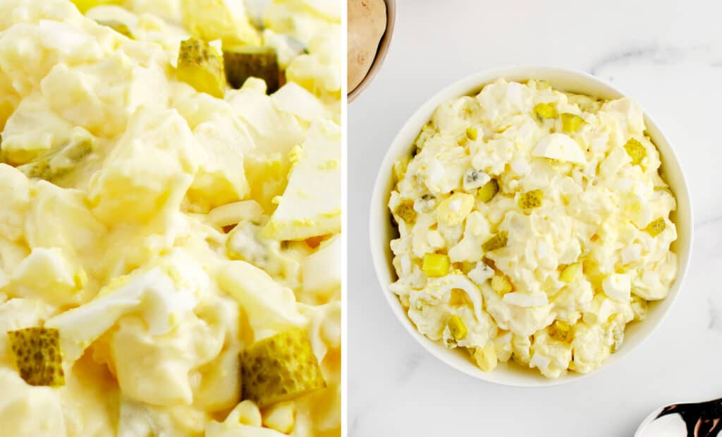 Potato Salad Closeup (left) Bowl of Potato Salad (right)