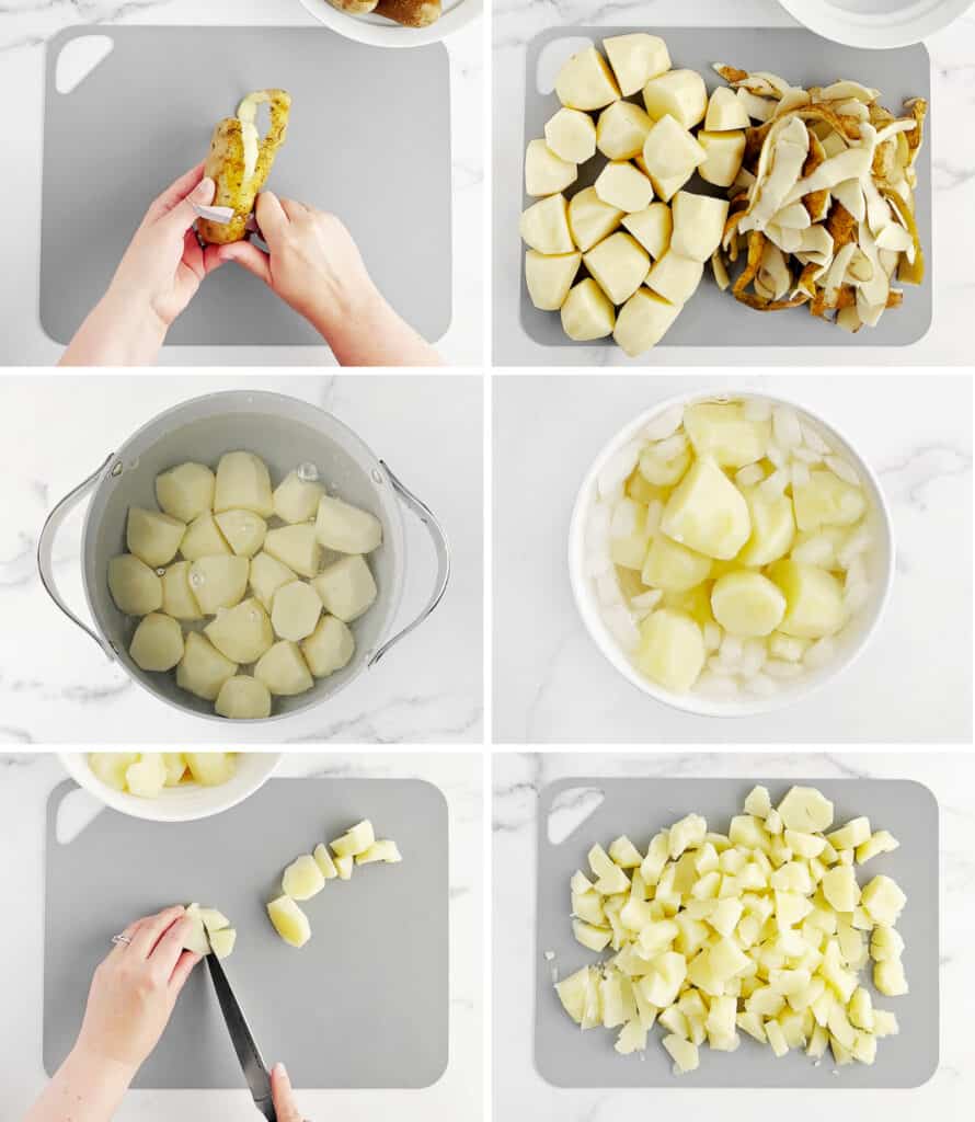 Peel Boil Cool Chop Potatoes