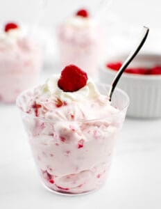 Raspberry Cheesecake Salad in Cups with Spoon