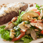 Gorgonzola steak and salad served