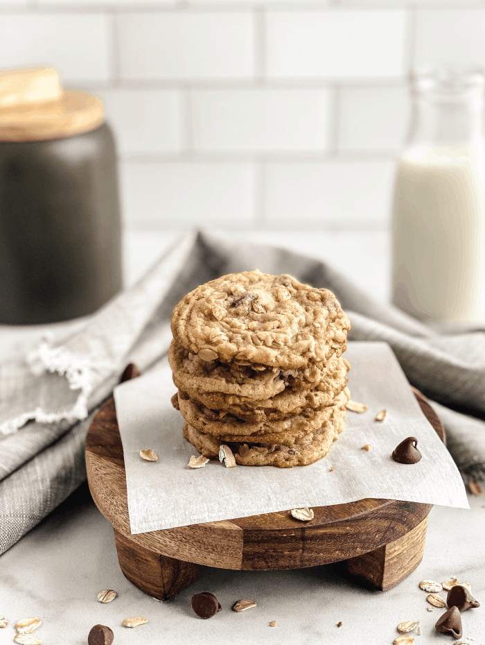 One-Cup-Chocolate-Chip-Cookies-Baked-Stacked-with-Milk