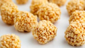 Caramel Marshmallow Krispies on Wax Paper
