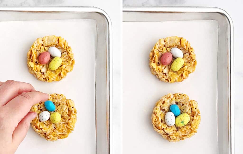 Topping Nest Treats with Robin Egg Candies