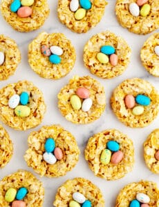Rows of Birds Nest Cornflake Treats on Parchment