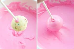 Dipping process for cake pops in candy melts