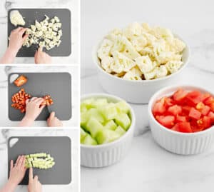 Chopping Cauliflower, Tomatoes, and Cucumbers
