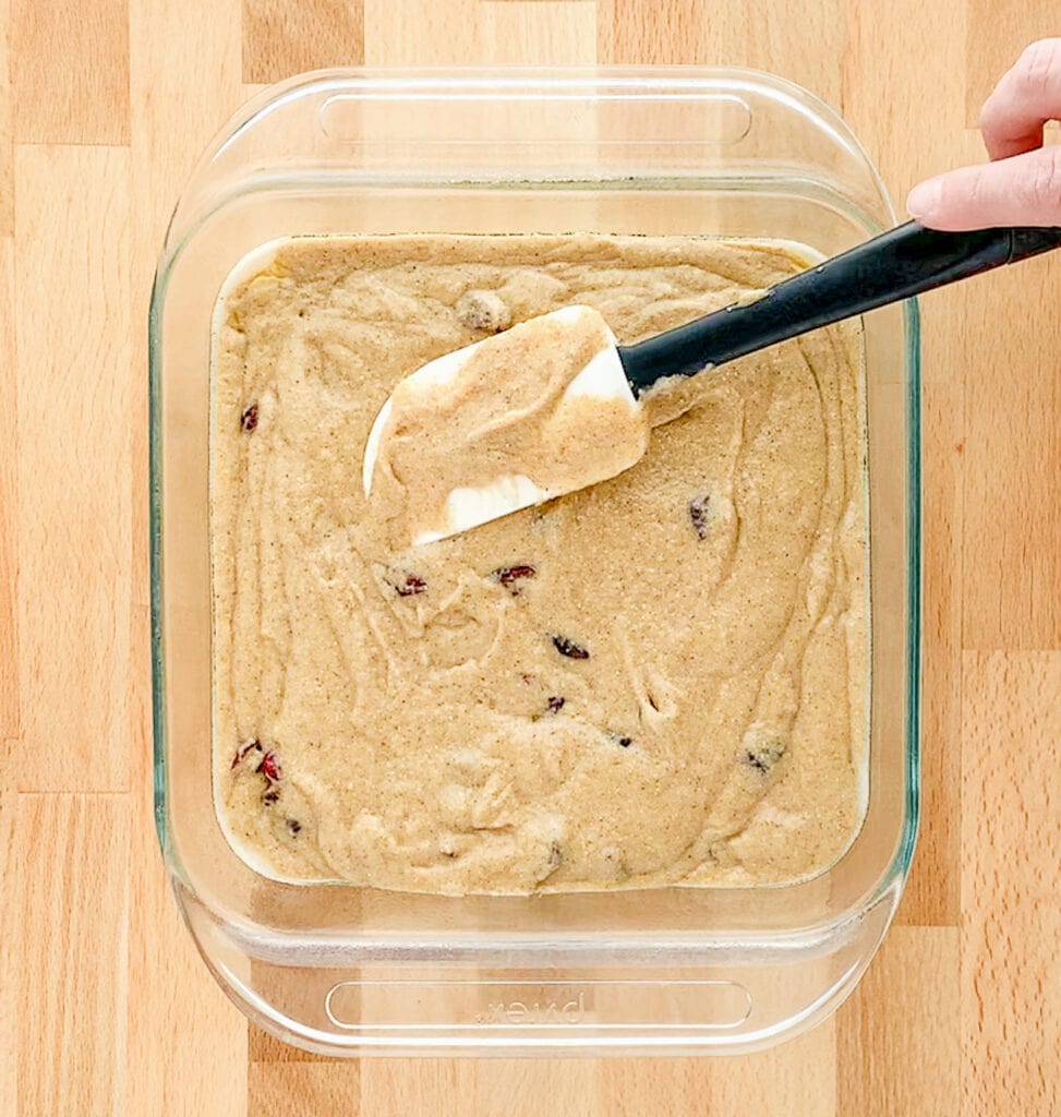 Smoothing Batter in Baking Dish with a Spatula