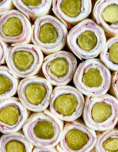 Pickle, Ham, and Cream Cheese Tortilla Rollups Close-up