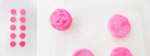 Cream cheese mints pressed into molds and released showing rose mold shape