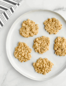 No Bake Peanut Butter Oatmeal Cookies on a Plate with Towel