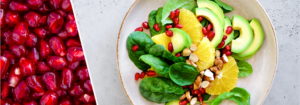 Pomegranates on Salad Greens with Avocado, Oranges, and Almonds
