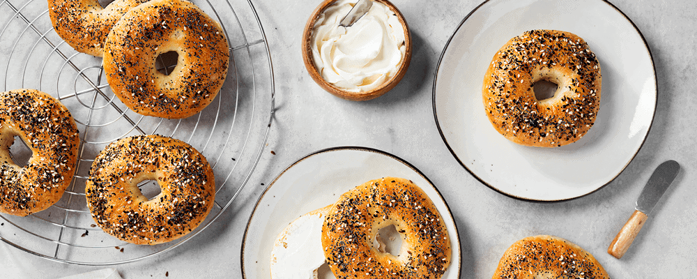 Bagels Topping with Everything Bagel Seasoning with a Side of Cream Cheese