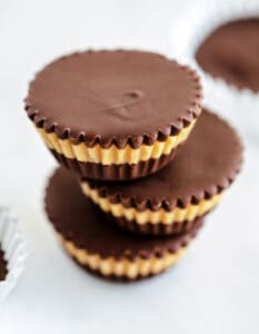 Peanut Butter Cups Stacked and Middle Peanut Butter Layer Showing