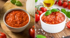 Pizza Sauce and Marinara Sauce in Bowls Side by Side