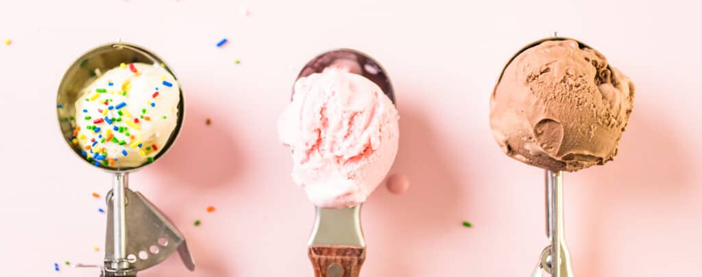 Scoops of Ice Cream on a Pink Surface