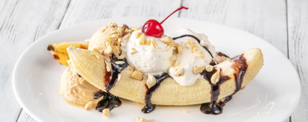 Banana Split on a White Plate