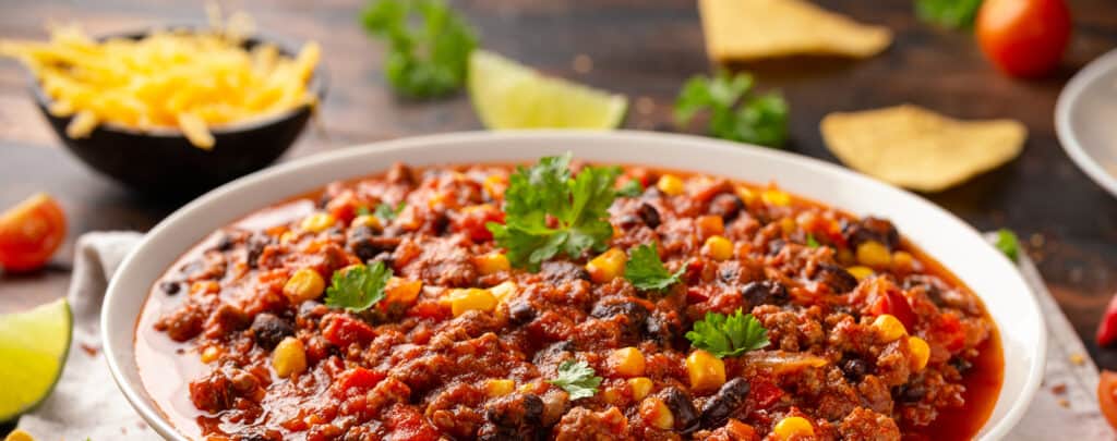 Bowl of Hearty Chili with Toppings