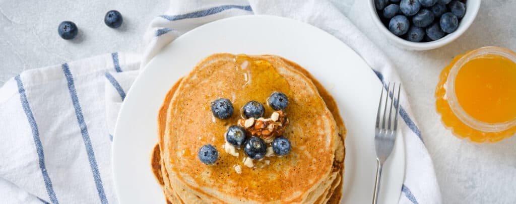 Pancakes Topped with Blueberries and Nuts