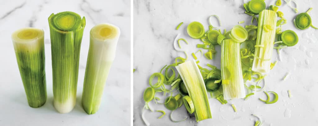 Leek Roots Showing Ways to Slice and Cut Leeks