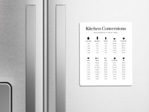 Stainless Steel Refrigerator with Kitchen Conversions Measurements Chart Magnet