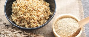 Bowl of Cooked and Bowl of Raw Quinoa