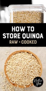 Raw and Cooked Quinoa with Text Overlay How to Store Quinoa