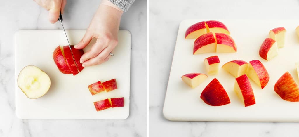 Chopping Red Apples on White Cutting Board