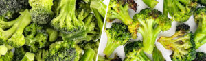 Frozen Broccoli (left) Air Fried Broccoli (right)