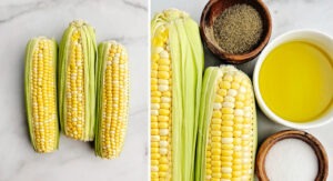 Ears of Corn, Olive Oil, Salt, and Black Pepper