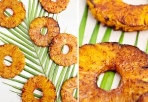 Air Fried Pineapple Rings on Tropical Green Leaves