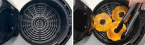 Pineapple Rings Placed Into Air Fryer Basket in Single Layer