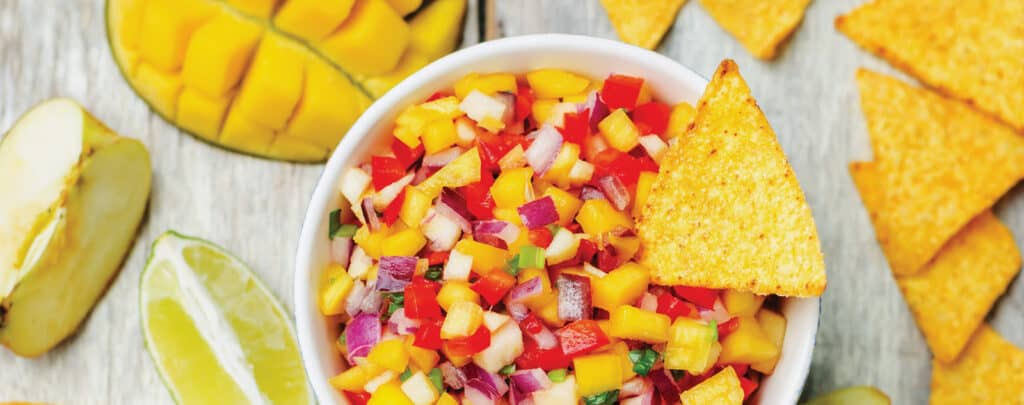 Bowl of Mango Salsa with Tortilla Chips