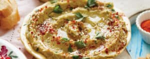 Avocado Hummus in a Bowl Topped with Chives