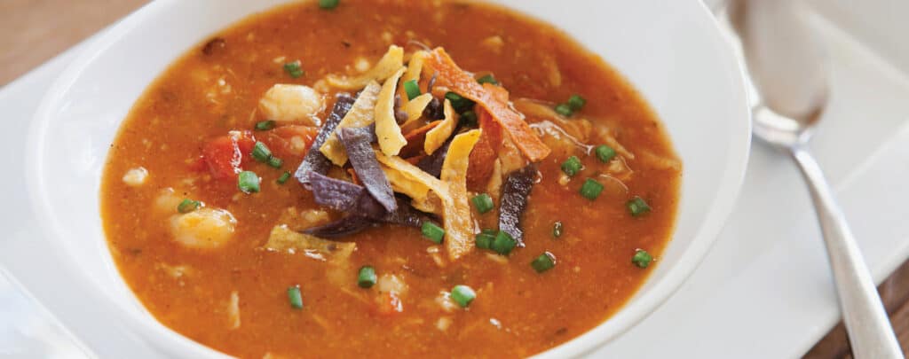 Tortilla Soup in Bowl with Spoon