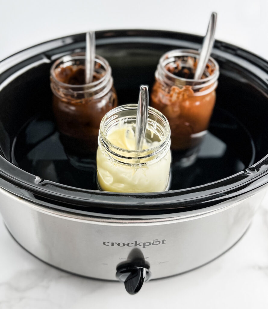 Melted Chocolate Chips in the Crockpot Using Mason Jars