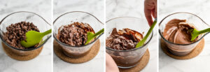 Chocolate Chips in Glass Bowl with Green Spatula - Process of Melting (left to right)