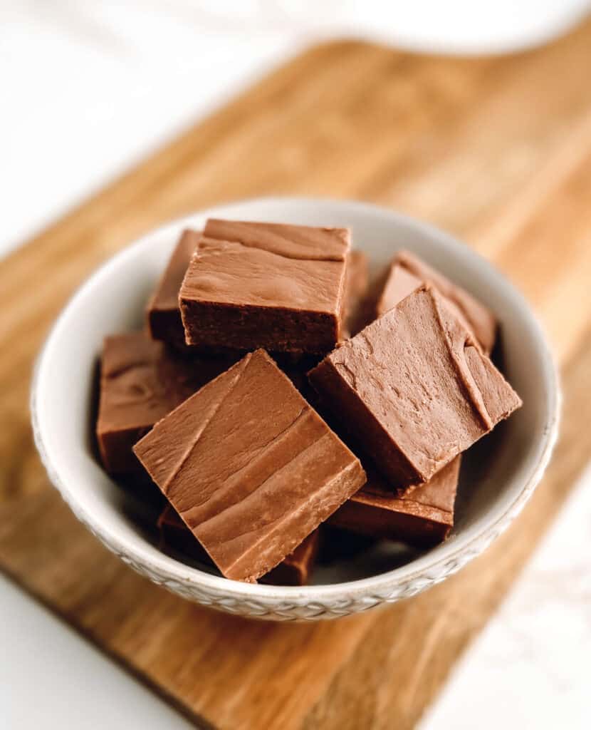 Fudge Squares in Bowl on Cutting Board