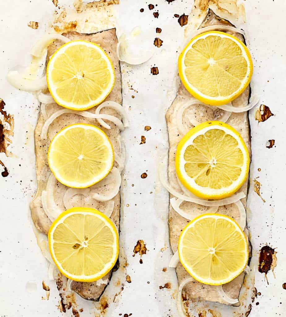 Cooked Baked Trout Fillets with Lemon