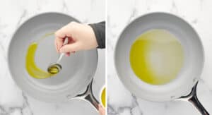 Adding Olive Oil to Preheated Pan