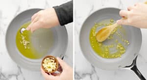Adding Fresh Minced Garlic to Pan with Olive Oil